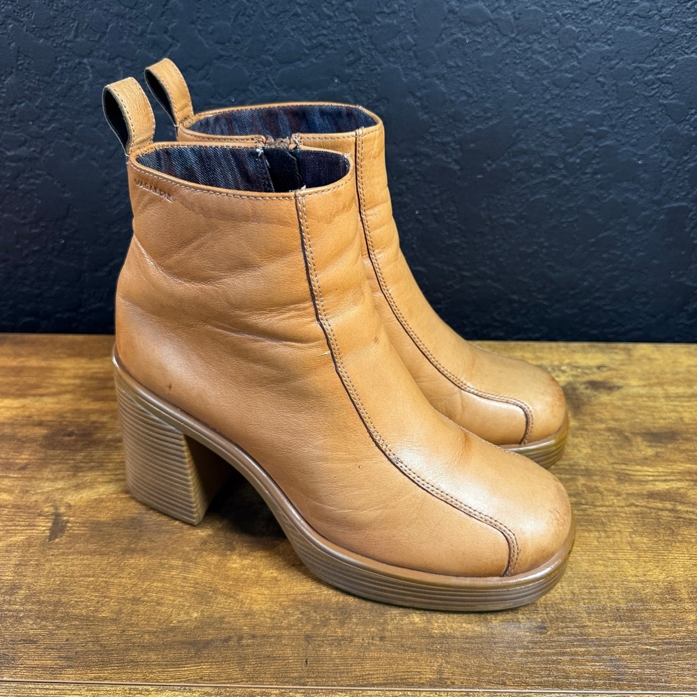 Vagabond Dioon Tan Leather Platform Block Heel Ankle Boots Women Size 40 US 9